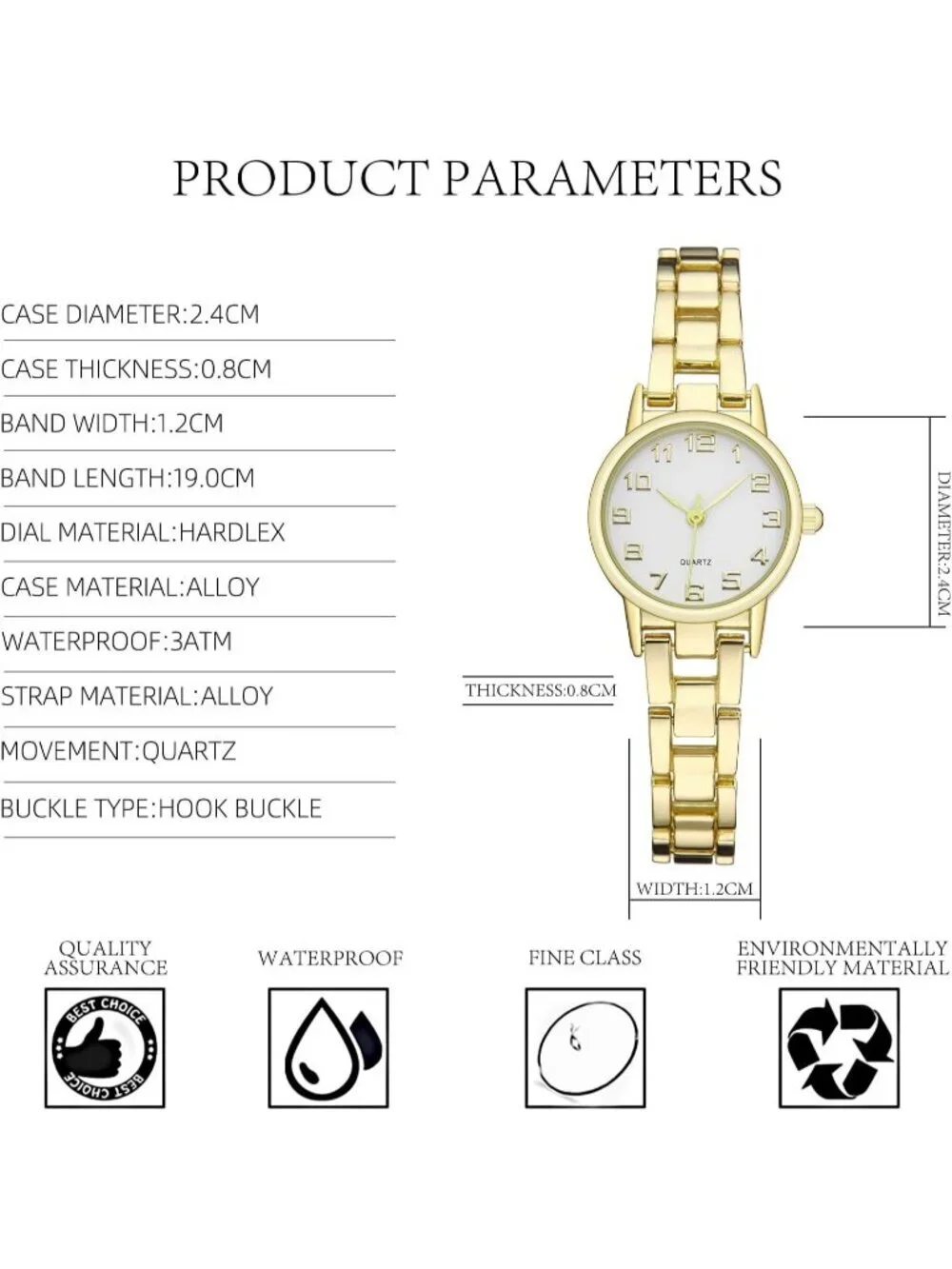 Women Gold White Small Thin Analog Bracelet Quartz Dainty Waterproof Wrist Watch